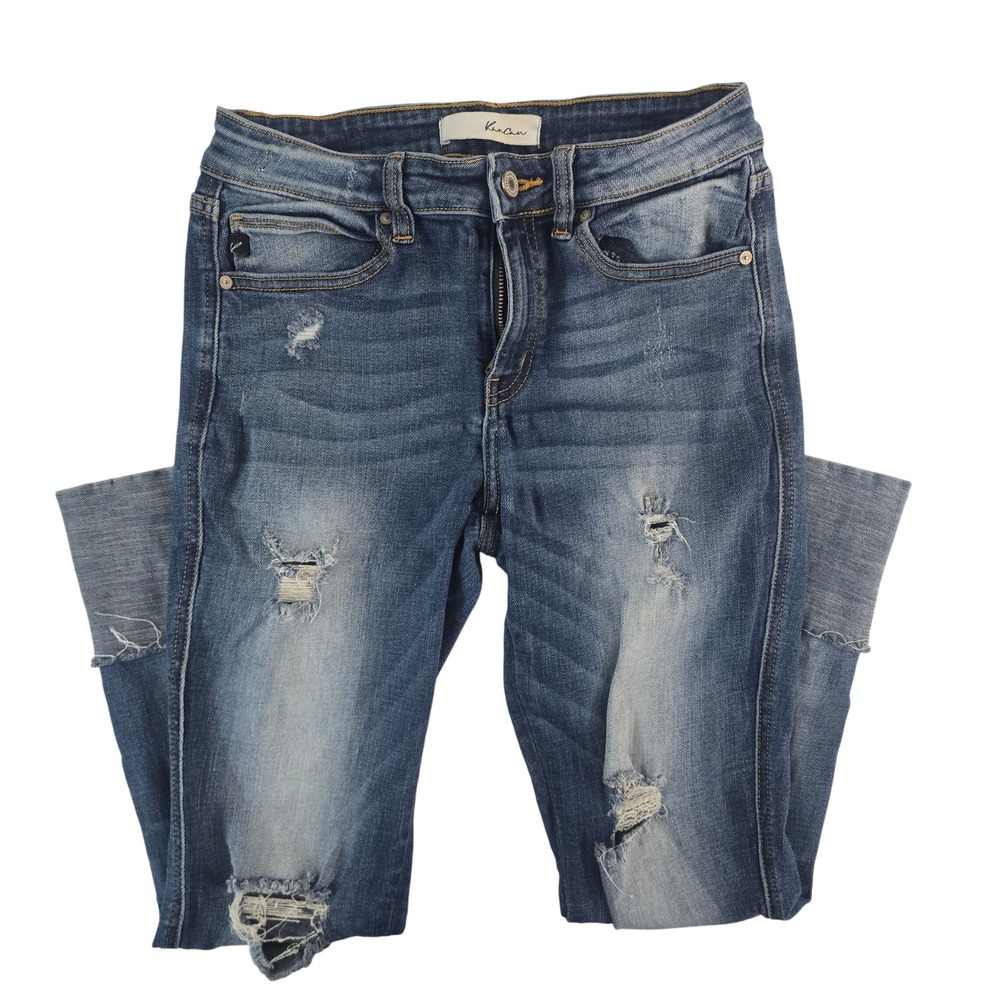 KanCan Womens Distressed Medium‎ Wash Denim Skinny Jeans Juniors Size 7/27